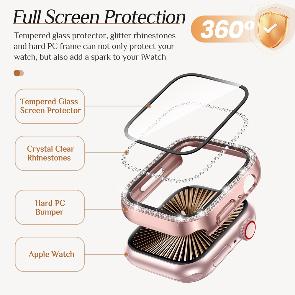 Diamond Case+Glass For Apple w - مراجعة Smartwatch Band Accessories وسعره