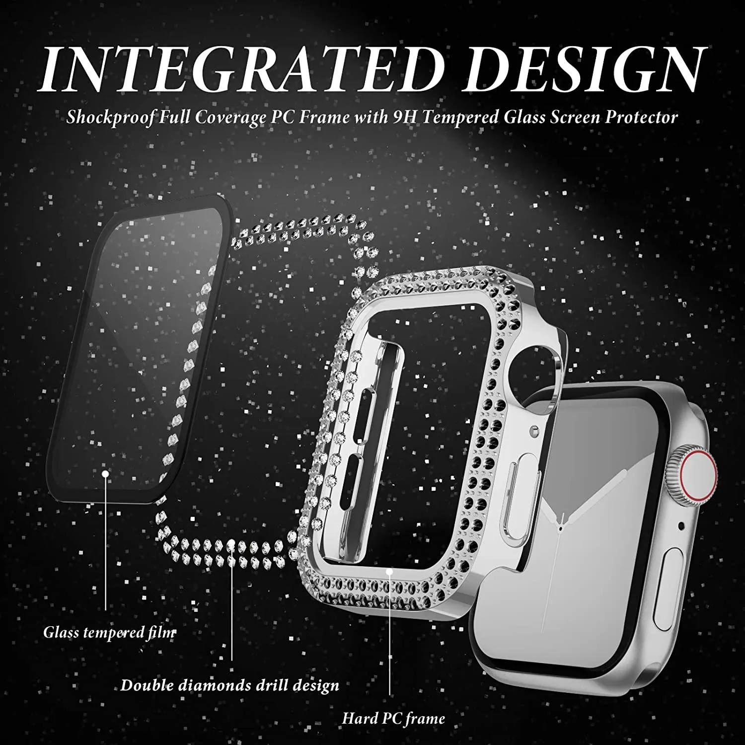 Glass+Diamond Cover For Apple  - مراجعة Smartwatch Band Accessories وسعره