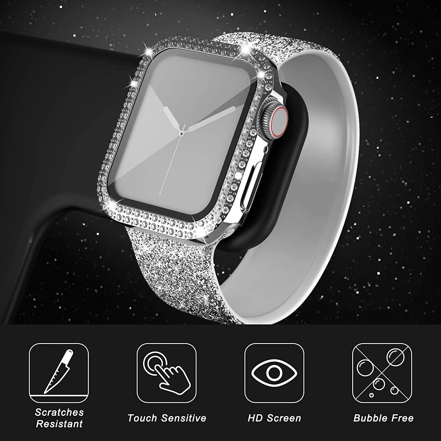 Glass+Diamond Cover For Apple  - مراجعة Smartwatch Band Accessories وسعره