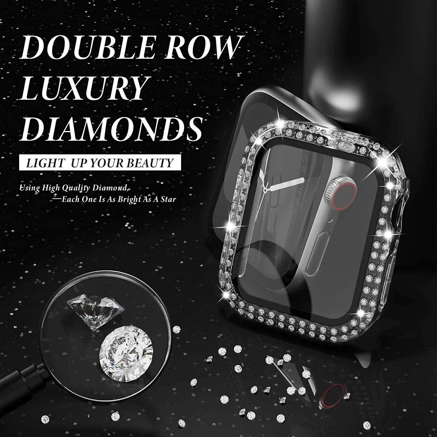 Glass+Diamond Cover For Apple  - مراجعة Smartwatch Band Accessories وسعره