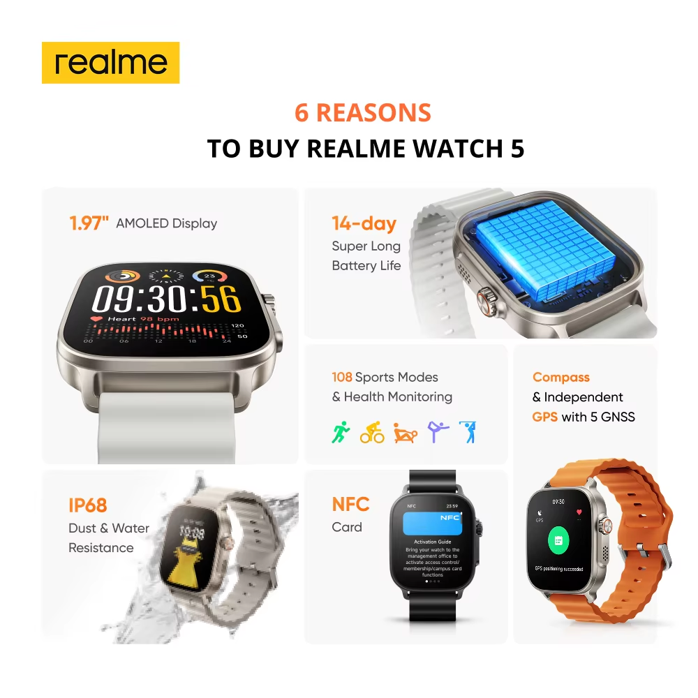 Global Version realme watch 5  - مراجعة Smartwatch Face وسعره